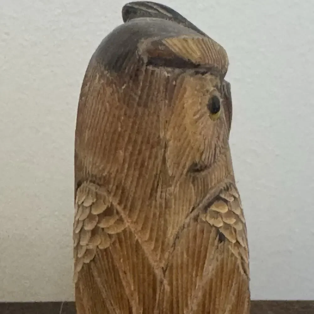 Hand Carved Owl Water Buffalo Horn Bird Figurine Acquired in Italy Gufo Artisan
